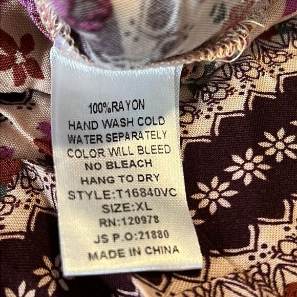 Vici Floral With Pink Tassels Bell Sleeves Rayon Boho Top Size Extra Large - Picture 12 of 13